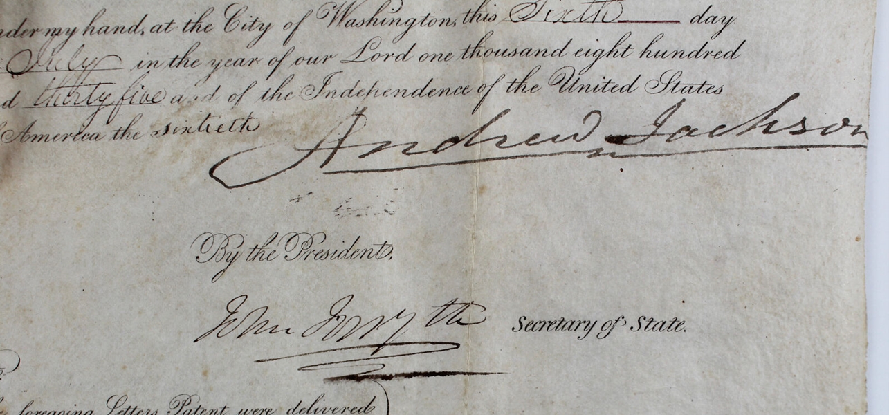 President Andrew Jackson Signed Patent Document for Improvements to The Stove (Beckett/BAS LOA)