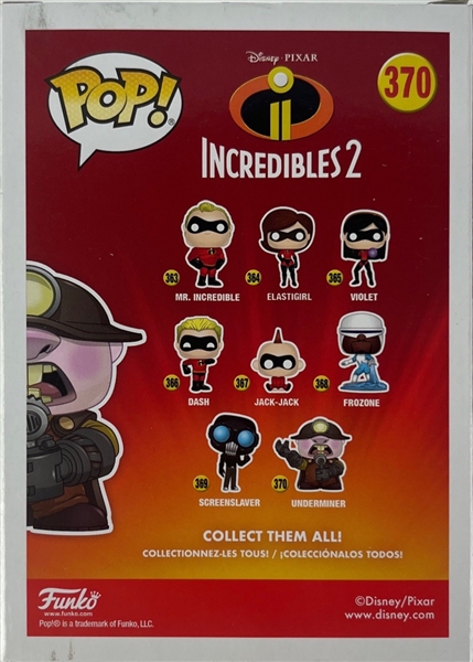 Incredibles 2: John Ratzenberger Signed Underminder Funko Pop #370 (JSA)