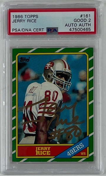 Jerry Rice Signed 1986 Topps #161 Rookie Card (PSA Encapsulated)