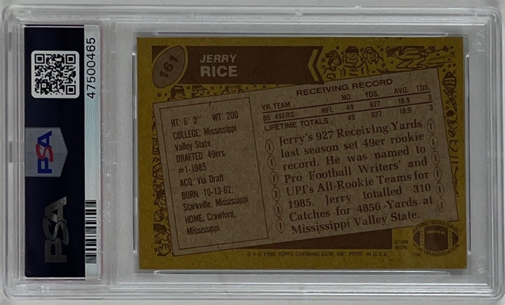 Jerry Rice Signed 1986 Topps #161 Rookie Card (PSA Encapsulated)