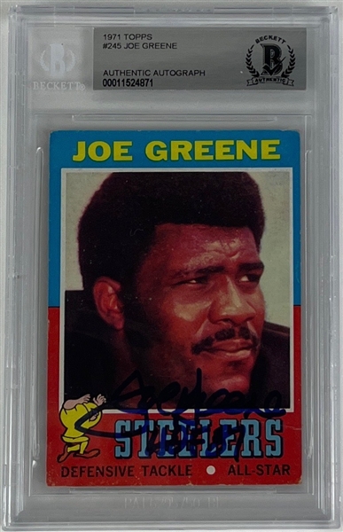 Mean Joe Greene Signed 1971 Topps Rookie Card (Beckett/BAS Encapsulated)