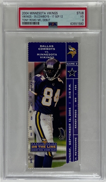 Tony Romo NFL Debut 2004 Vikings Game Ticket (PSA/DNA Encapsulated)
