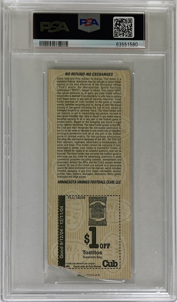 Tony Romo NFL Debut 2004 Vikings Game Ticket (PSA/DNA Encapsulated)