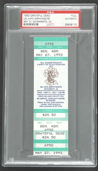 Original 1993 Grateful Dead Concert Ticket @ Cal Expo Amphitheatre (PSA/DNA Encapsulated)