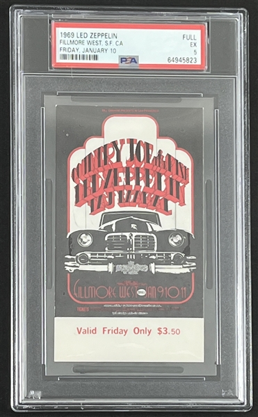 Led Zeppelin Original 1969 Concert Ticket @ Fillmore West (PSA/DNA Encapsulated)