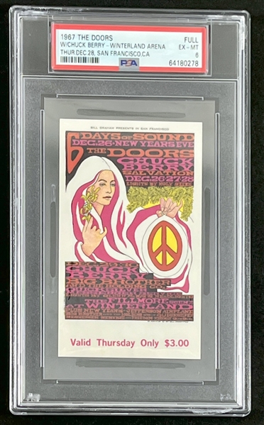 The Doors w/ Chuck Berry Original 1967 Concert Ticket @ Winterland Arena (PSA/DNA Encapsulated)