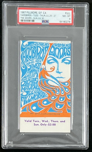 The Doors & Yardbirds Original 1967 Concert Ticket @ Fillmore (PSA/DNA Encapsulated)