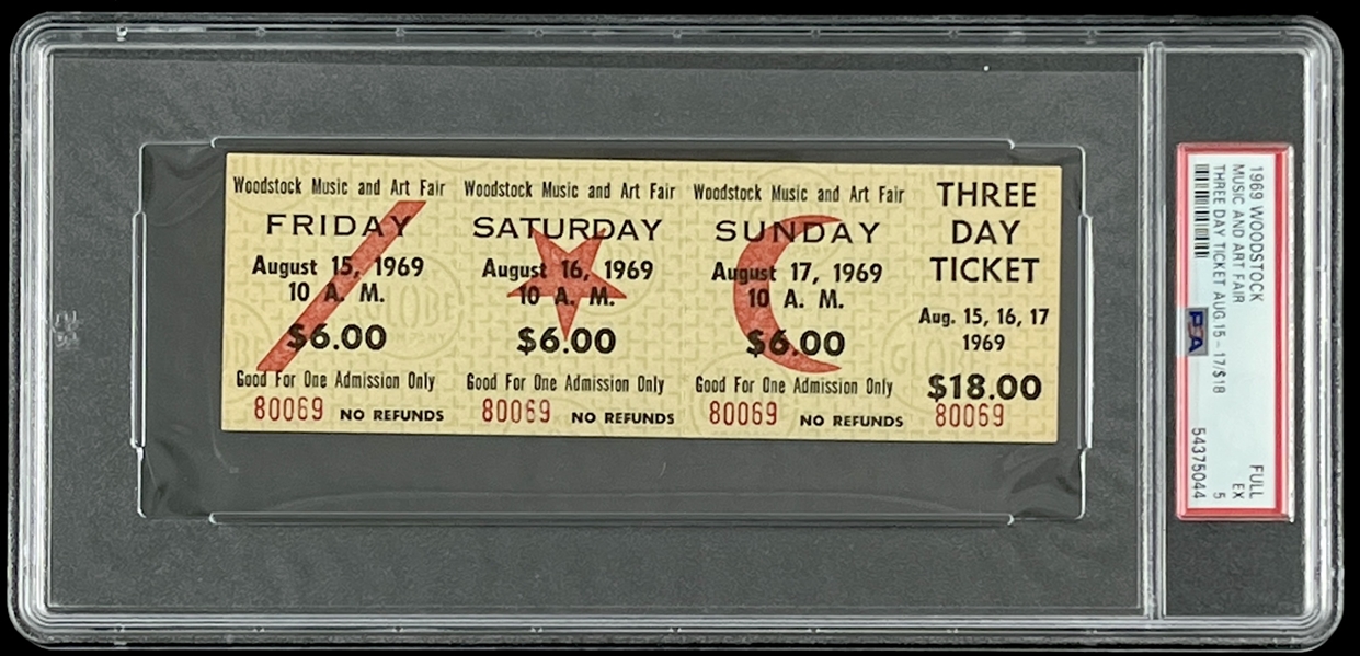 Original 1969 Woodstock Three Day Ticket (PSA/DNA Encapsulated)