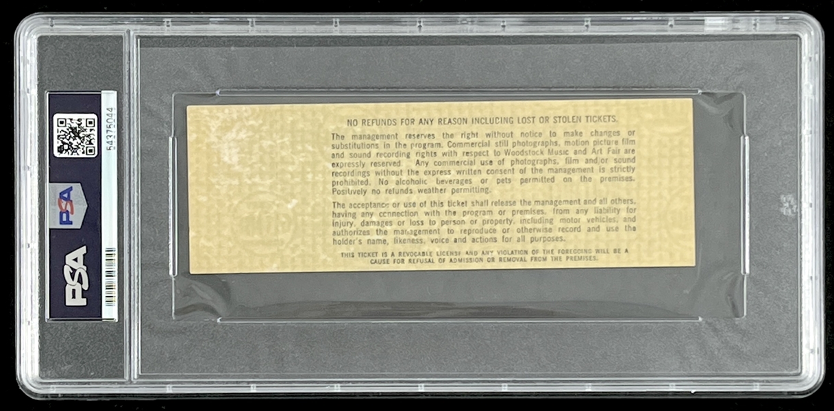 Original 1969 Woodstock Three Day Ticket (PSA/DNA Encapsulated)