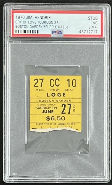 Original Jimi Hendrix 1970 Cry of Love Tour @ Boston Garden Concert Ticket (PSA/DNA Encapsulated)