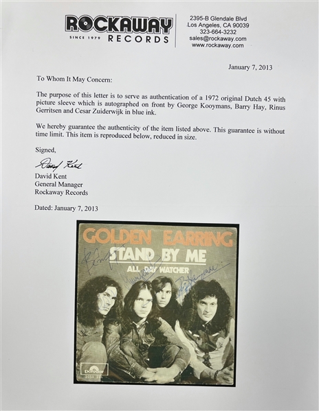Golden Earring: Group Signed Stand By Me 45 Cover w/ Vinyl (Beckett/BAS & Rockaway)