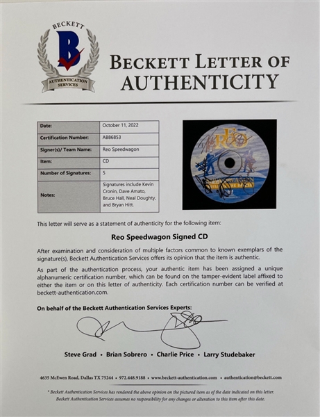 REO Speedwagon: Group Dual-Signed CD Insert & Disc (Beckett/BAS)