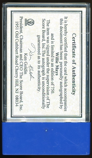 Willie Mays Signed Ltd. Ed. Score Board Card (Third Party Guaranteed)