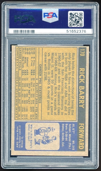 Rick Barry 1971 Topps #170 Rookie RC :: PSA EX-MT 6! (PSA/DNA)