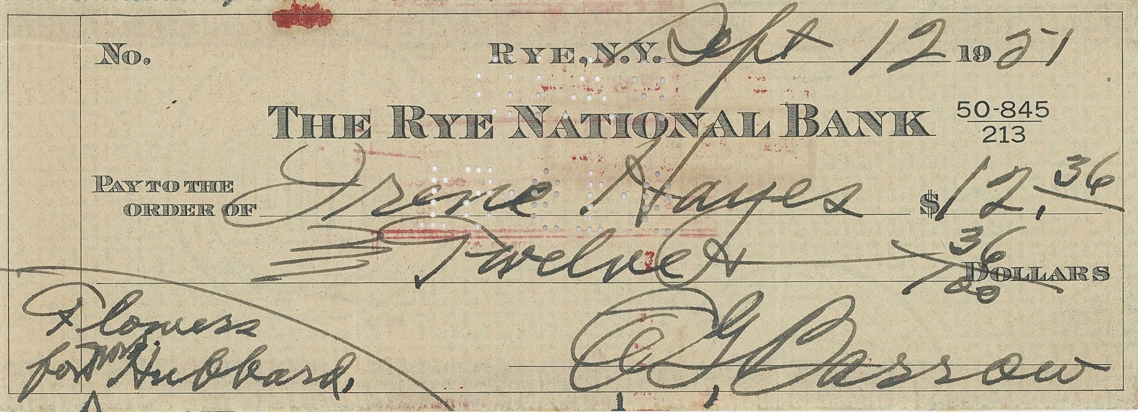 Ed Barrow Signed Check (Third Party Guaranteed) 