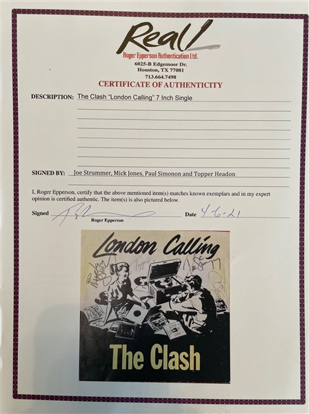 The Clash Fully Group Signed “London Calling” 7 Vinyl (4 Sigs) (Roger Epperson/REAL LOA)