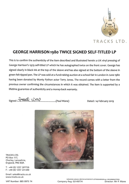 The Beatles: George Harrison Double Signed Self-Titled Solo Album (Beckett/BAS & Tracks UK LOAs)