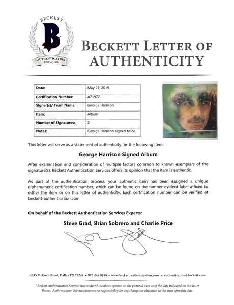 The Beatles: George Harrison Double Signed Self-Titled Solo Album (Beckett/BAS & Tracks UK LOAs)