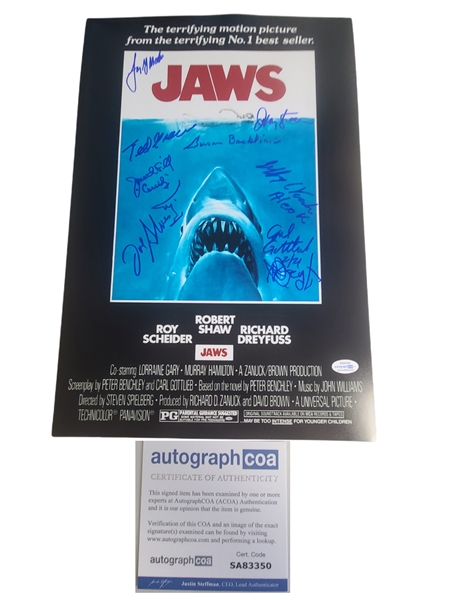Jaws: Cast Signed 12" x 18" Poster ACOA Exact Video Proof (10 Sigs)(ACOA)