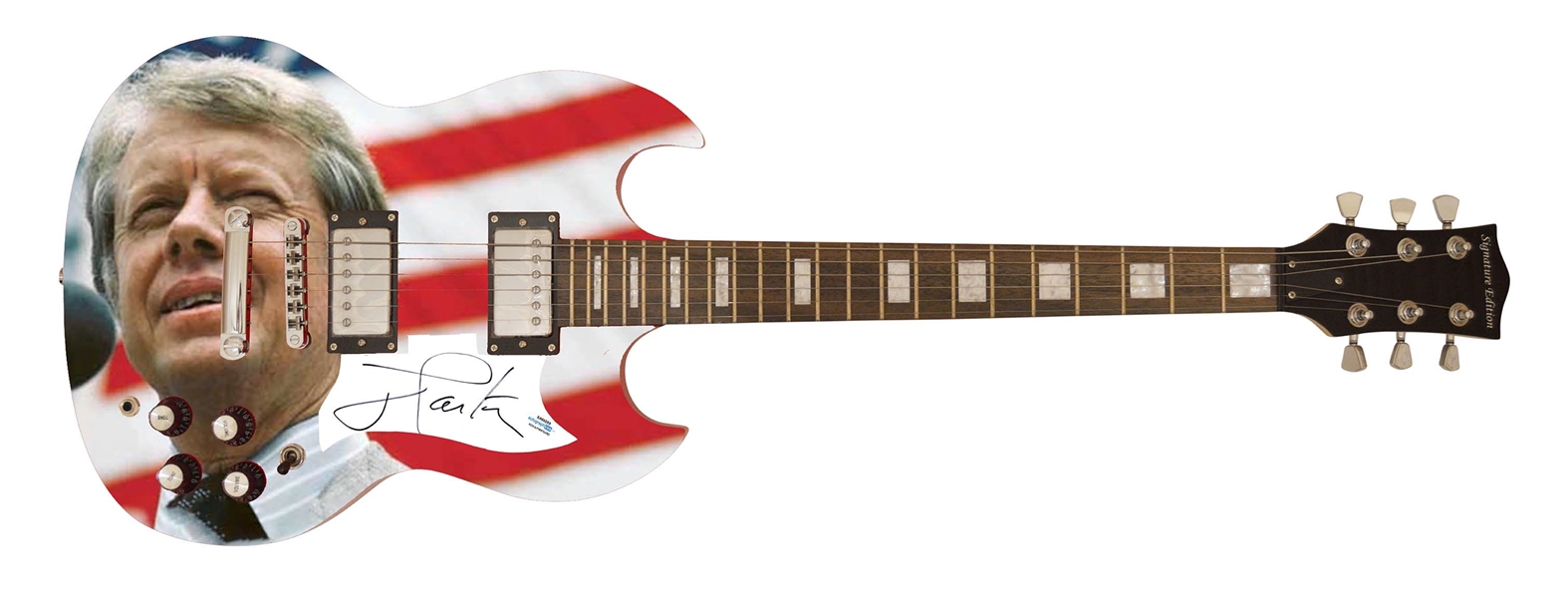 Lot of 3 Presidential Autographed Custom Graphic Guitar w/ Clinton, Bush, and Carter (ACOA)