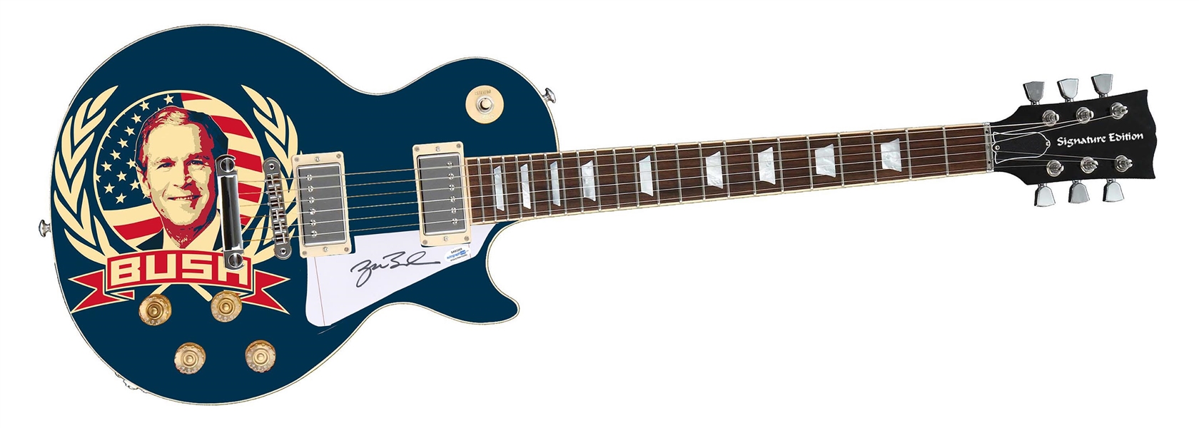Lot of 3 Presidential Autographed Custom Graphic Guitar w/ Clinton, Bush, and Carter (ACOA)