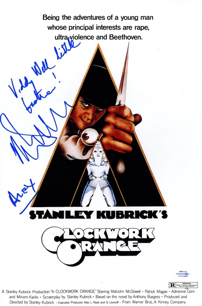 Clockwork Orange: Malcolm McDowell Signed 12 x 18 Poster (ACOA Witness) 