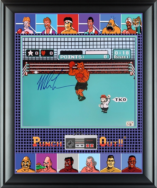 Mike Tyson Autographed 16 x 20 Punch Out Framed Photo Display (Third Party Guaranteed)