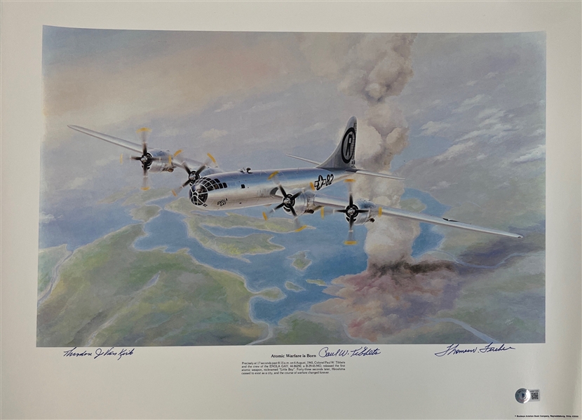 Tibbets, Van Kirk, & Ferebee Signed 18 x 24 Enola Gay Atomic Warfare is Born Art Print (Beckett/BAS)