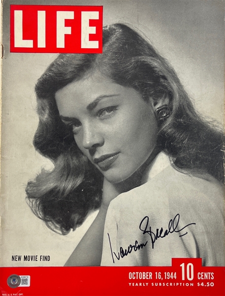Lauren Bacall In-Person Signed 10.5 x 14 1944 LIFE Magazine (Beckett/BAS)