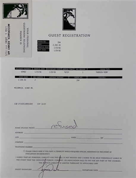 Tiger Woods Signed 2006 Hotel Guest Registration Document (PSA LOA)