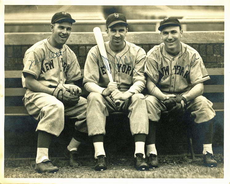 Giants Legends: Mel Ott, Carl Hubbell & Jimmy Ripple Signed 8 x 10 Type I George Burke Photograph (JSA)