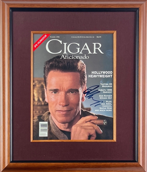 Arnold Schwarzenegger Signed Cigar Aficionado Magazine Cover in Custom Framing (JSA LOA)