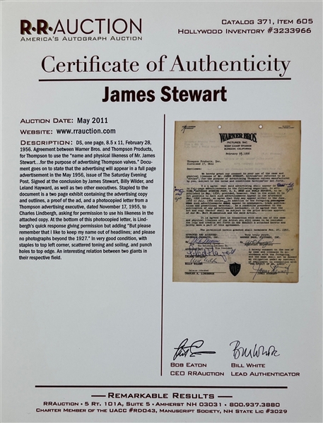 James Stewart Signed 8.5 x 11 Warner Bros Agreement (Third Party Guaranteed)