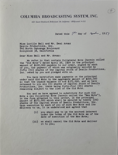 Lucille Ball & Desi Arnaz Signed 1957 CBS Contract (Beckett/BAS)(PSA ALOA)