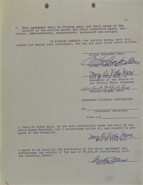 Harpo & Zeppo Marx Signed Document (Beckett/BAS LOA)