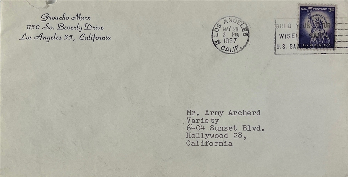Groucho Marx & Jack Benny Signed (2) 7.25 x 10.5 TLS Letters w/ Envelope (Beckett/BAS)