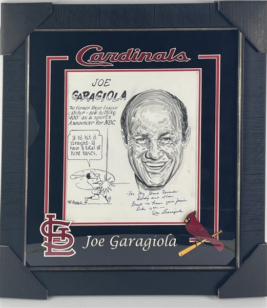 Joe Garagiola Signed Framed Cartoon Print (JSA)
