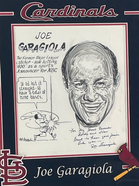Joe Garagiola Signed Framed Cartoon Print (JSA)