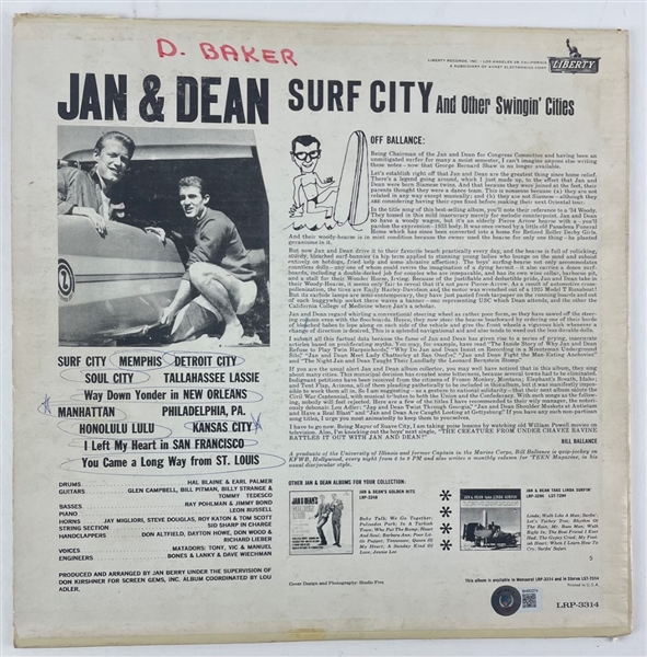 Jan & Dean Surf City Album Signed By Jan Berry and Dean Ormsby (Beckett/BAS)