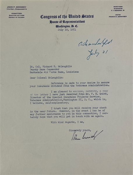 John F. Kennedy Signed 1951 Typed Letter on Congressional Letterhead (Third Party Guaranteed)