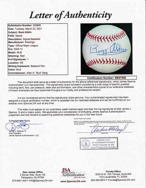 Astronaut BUZZ ALDRIN Signed Official ML Baseball With EXACT Signing Photo! * JSA LOA 