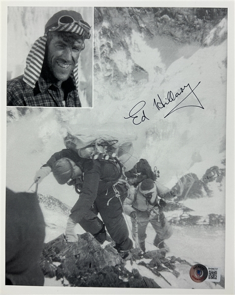 Sir Edmund Hilary Signed 8 x 10 B&W Photo Climbing Mt. Everest! (Beckett/BAS)