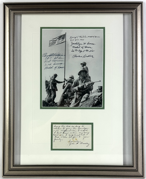 WWII: Battle of Iwo Jima Commemorative Display with Medal of Honor Winner Signatures (5)(Third Party Guaranteed)
