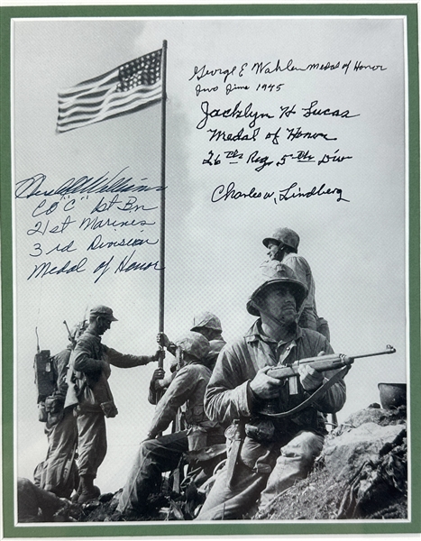 WWII: Battle of Iwo Jima Commemorative Display with Medal of Honor Winner Signatures (5)(Third Party Guaranteed)