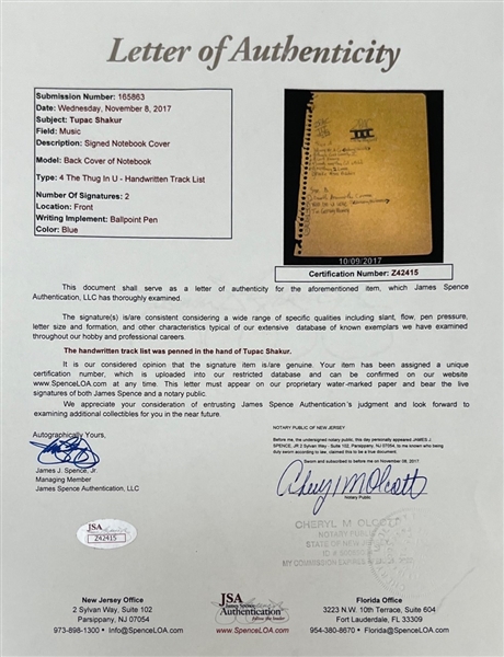 Tupac Shakur Signed & Inscribed 1.5 x 2 Document Segment (JSA LOA)