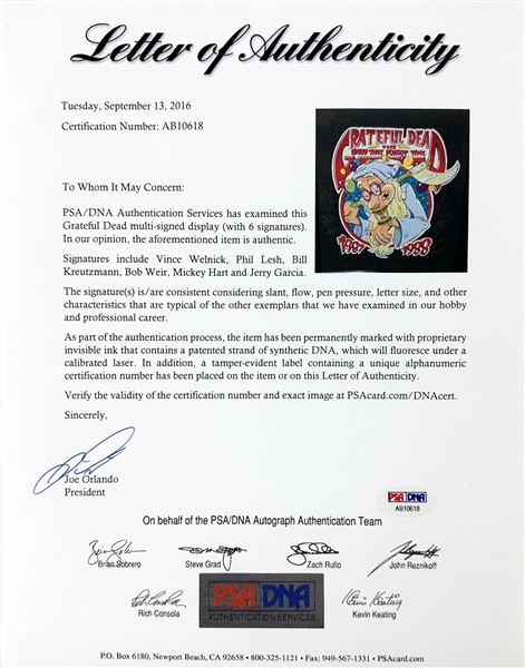 The Grateful Dead Group Signed T-Shirt Pelon for 1987 New Years Ever Concert! (PSA/DNA LOA)
