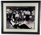 Muhammad Ali Signed 16" x 20" B&W Photograph with The Beatles in Custom Framed Display (PSA/DNA)