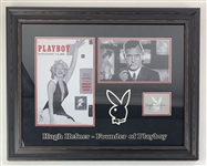 Playboy: Hugh Hefner Signed Playboy Logo Sheet in Custom Framed Display (Beckett/BAS)