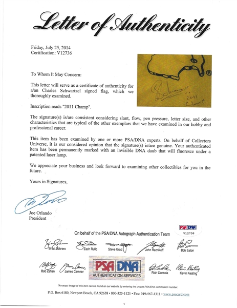 Charles Schwartzel Signed & Inscribed 2011 Champ Masters Golf Flag (PSA/DNA)