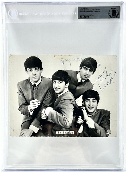 The Beatles Group Signed 6 x 8 Dezo Hoffman Photograph - The Classic Seated Suit Pose! (Beckett/BAS Encapsulated & Caiazzo LOA)